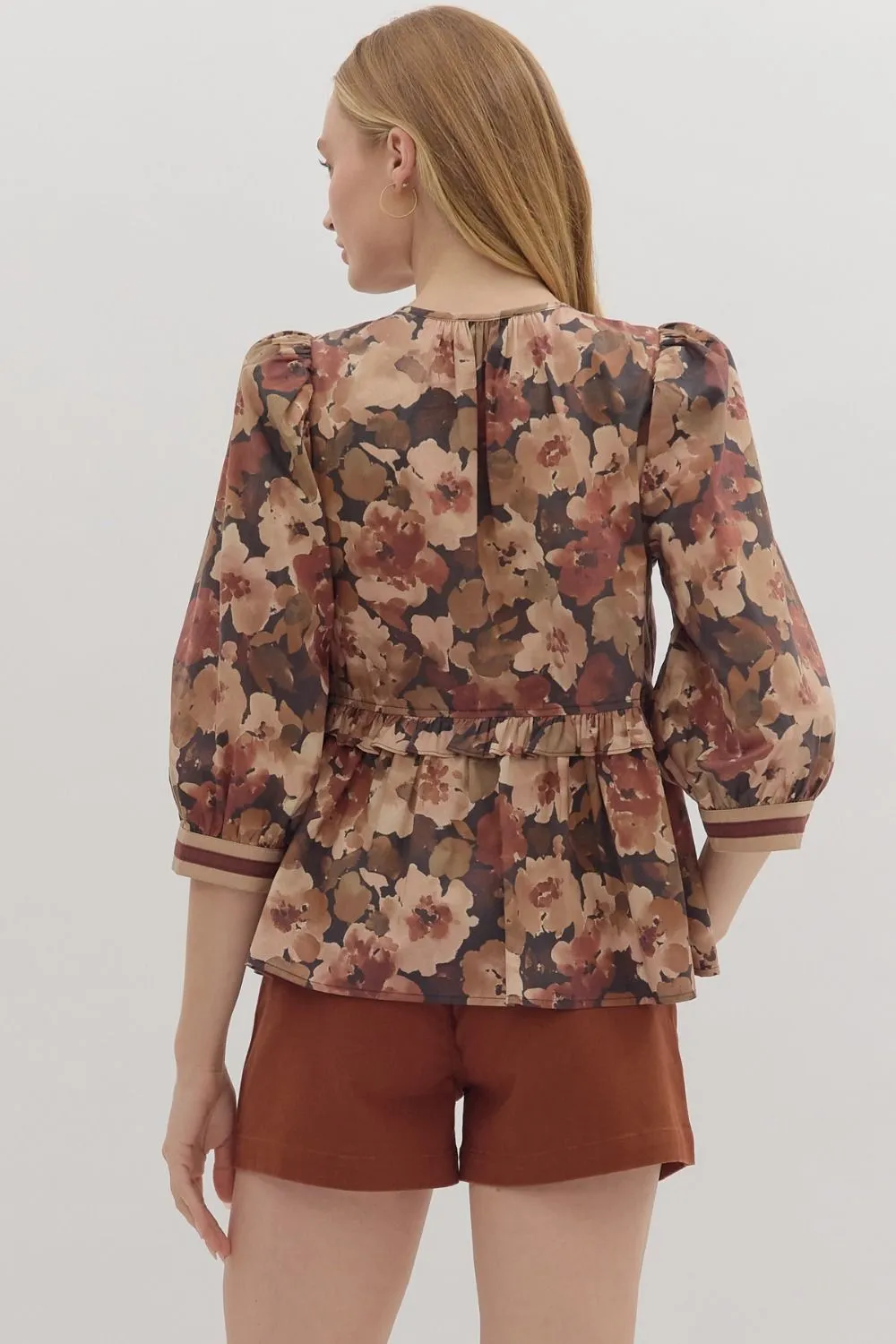 Penny Floral Top, Brown sold by North & Main Clothing Company product image thumbnail 3