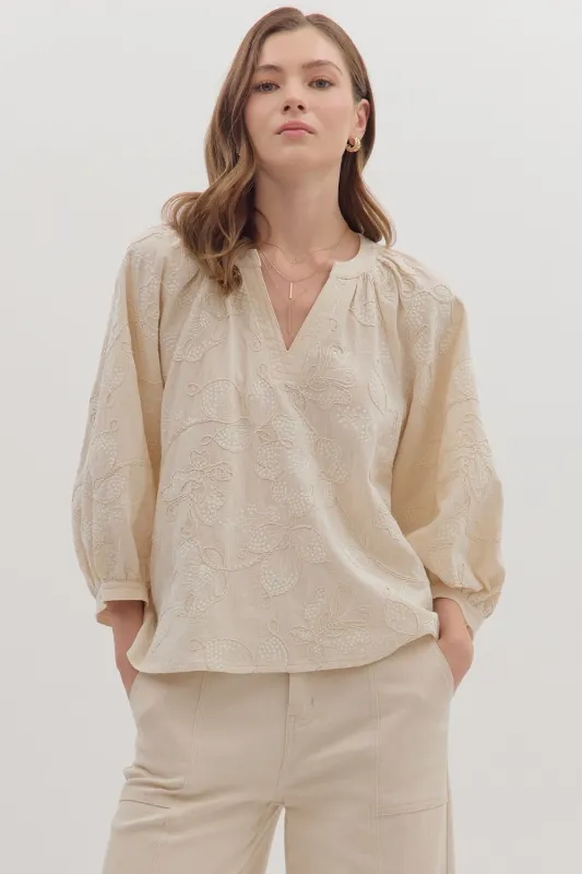Brenna Embroidered Top, Ecru sold by North & Main Clothing Company