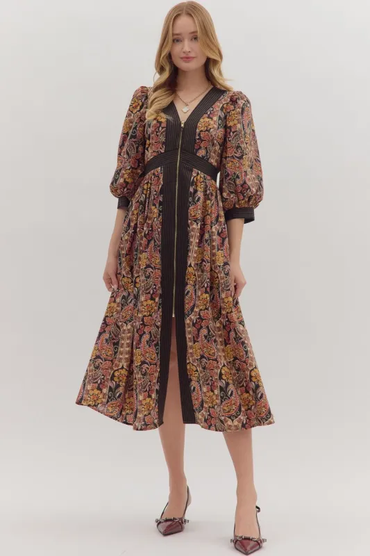 Eleanor Paisley Midi Dress, Black sold by North & Main Clothing Company
