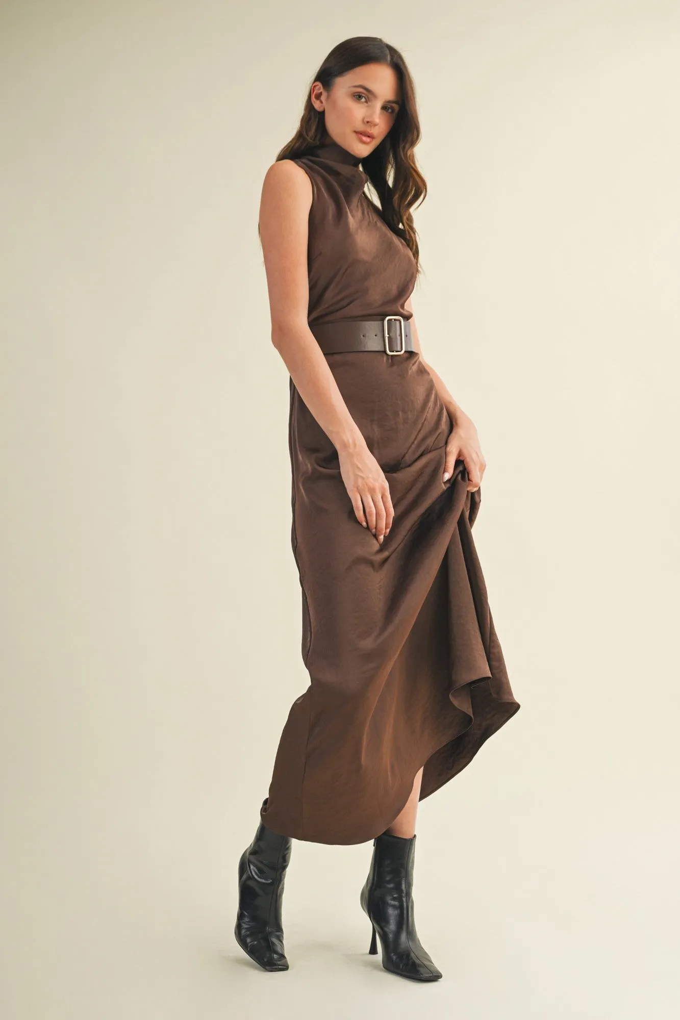 Colette Belted Maxi Dress, Dark Brown sold by North & Main Clothing Company product image thumbnail 2