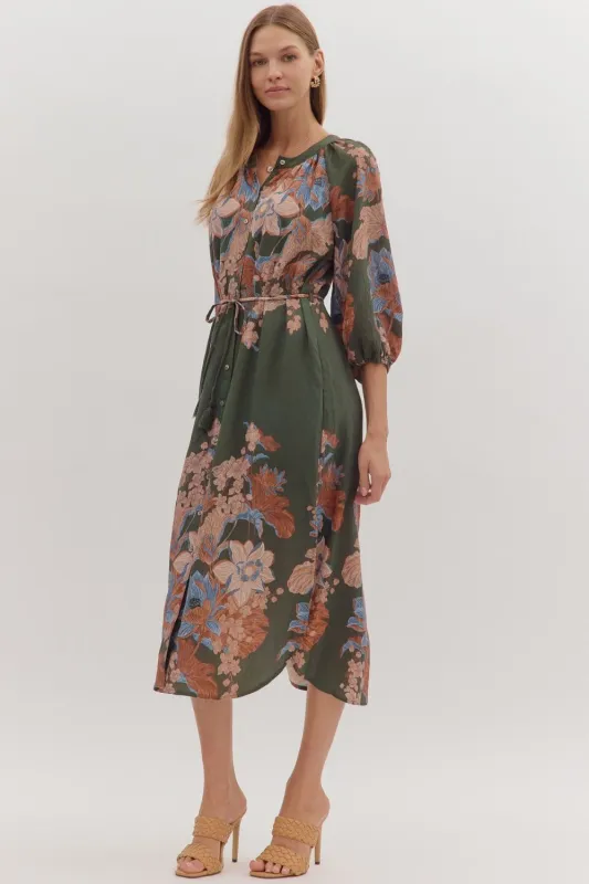 Delaney Floral Print Dress, Olive sold by North & Main Clothing Company