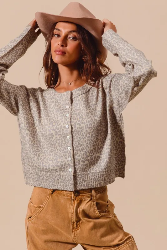 April Leopard Sweater Cardigan, Vintage Oatmeal sold by North & Main Clothing Company