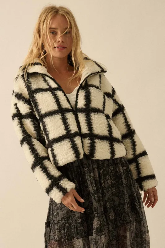 Jenna Check Print Jacket, Cream-Black sold by North & Main Clothing Company
