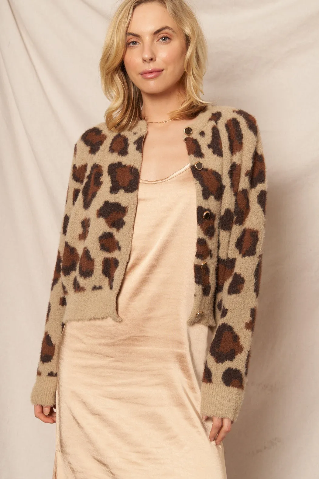 Ada Leopard Print Cardigan Sweater, Brown sold by North & Main Clothing Company product image thumbnail 2