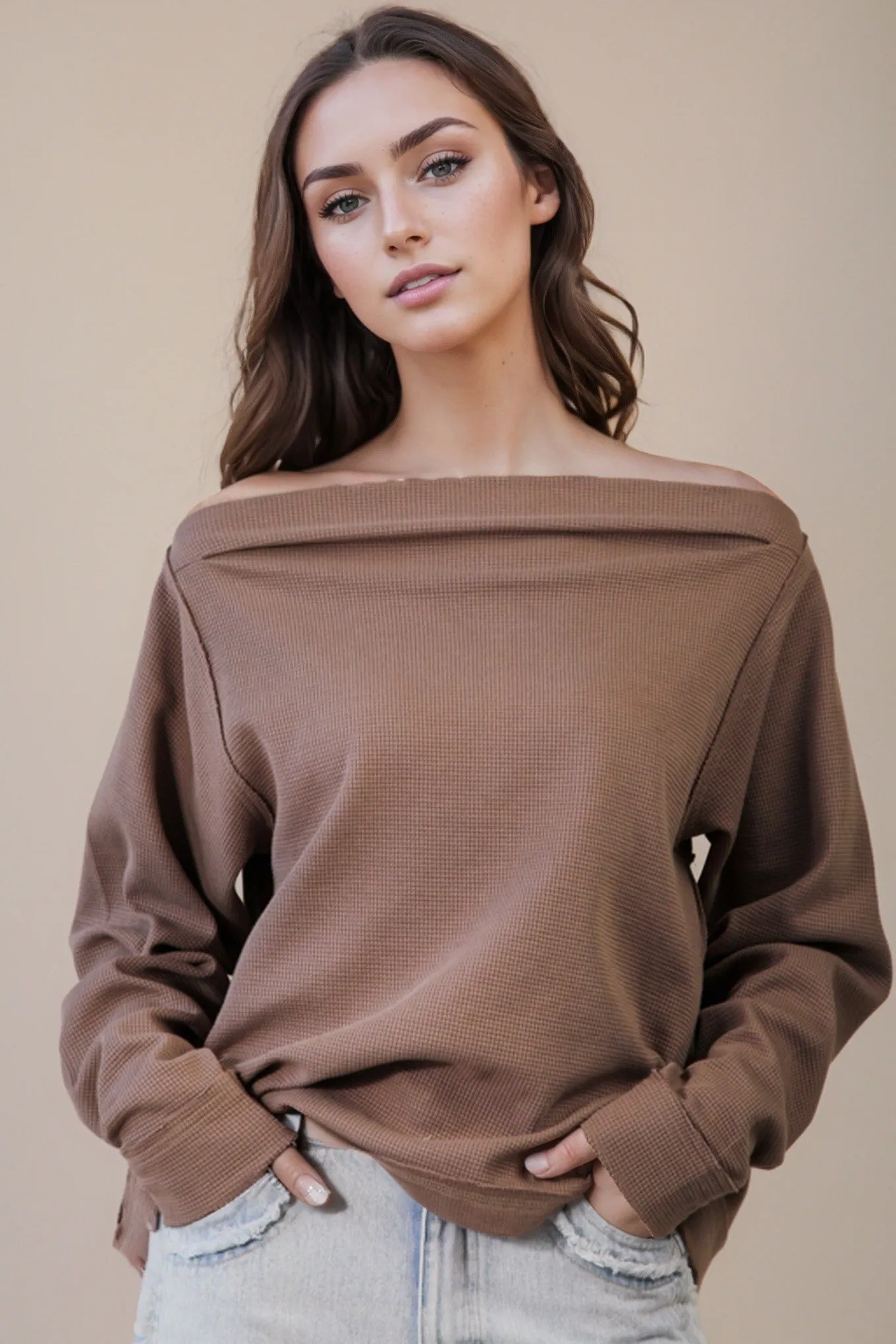 Candace Off the Shoulder Knit Top, Mocha sold by North & Main Clothing Company product image thumbnail 4