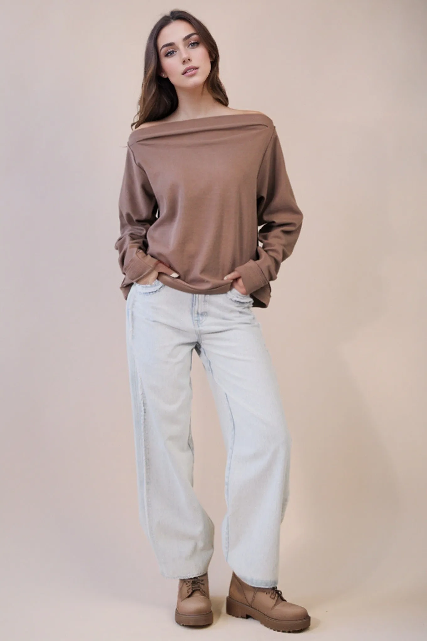 Candace Off the Shoulder Knit Top, Mocha sold by North & Main Clothing Company product image thumbnail 5