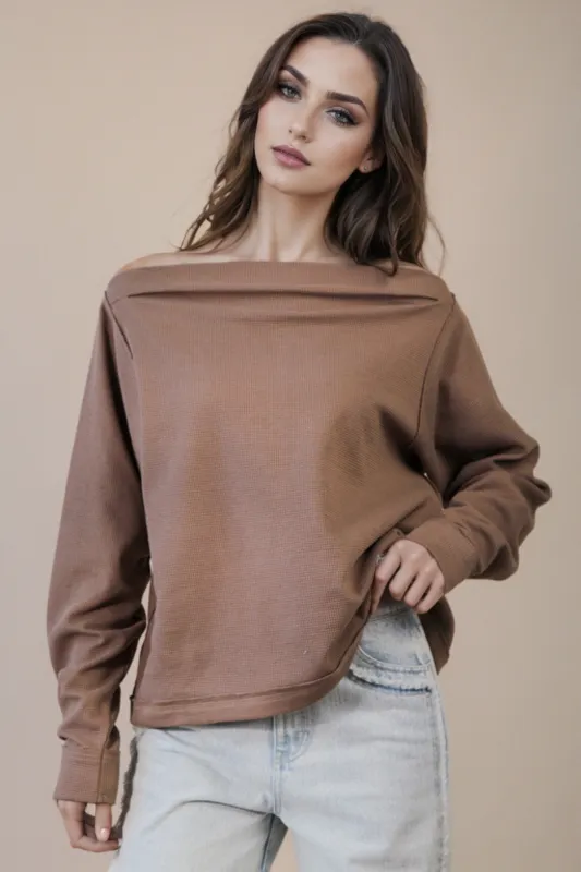 Candace Off the Shoulder Knit Top, Mocha made by Very J