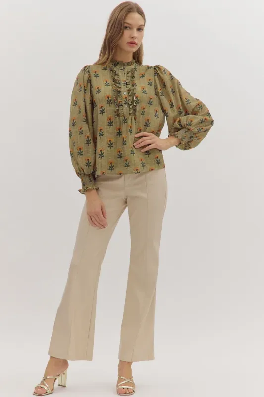 Sadie Floral Blouse, Olive sold by North & Main Clothing Company