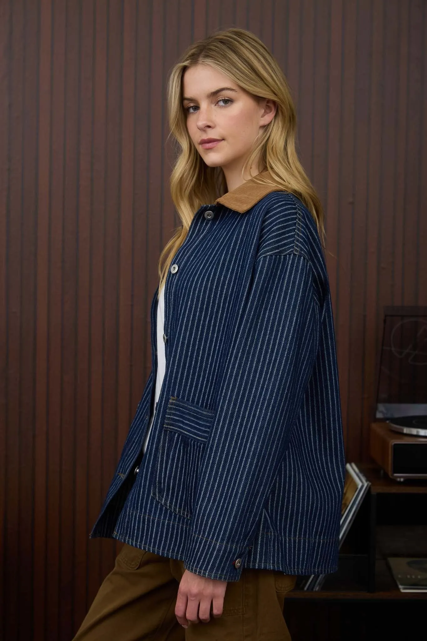 Sheldon Striped Denim Jacket, Indigo sold by North & Main Clothing Company product image thumbnail 4