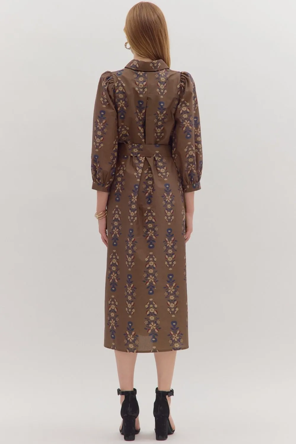 Kara Floral Midi Dress, Brown sold by North & Main Clothing Company product image thumbnail 4