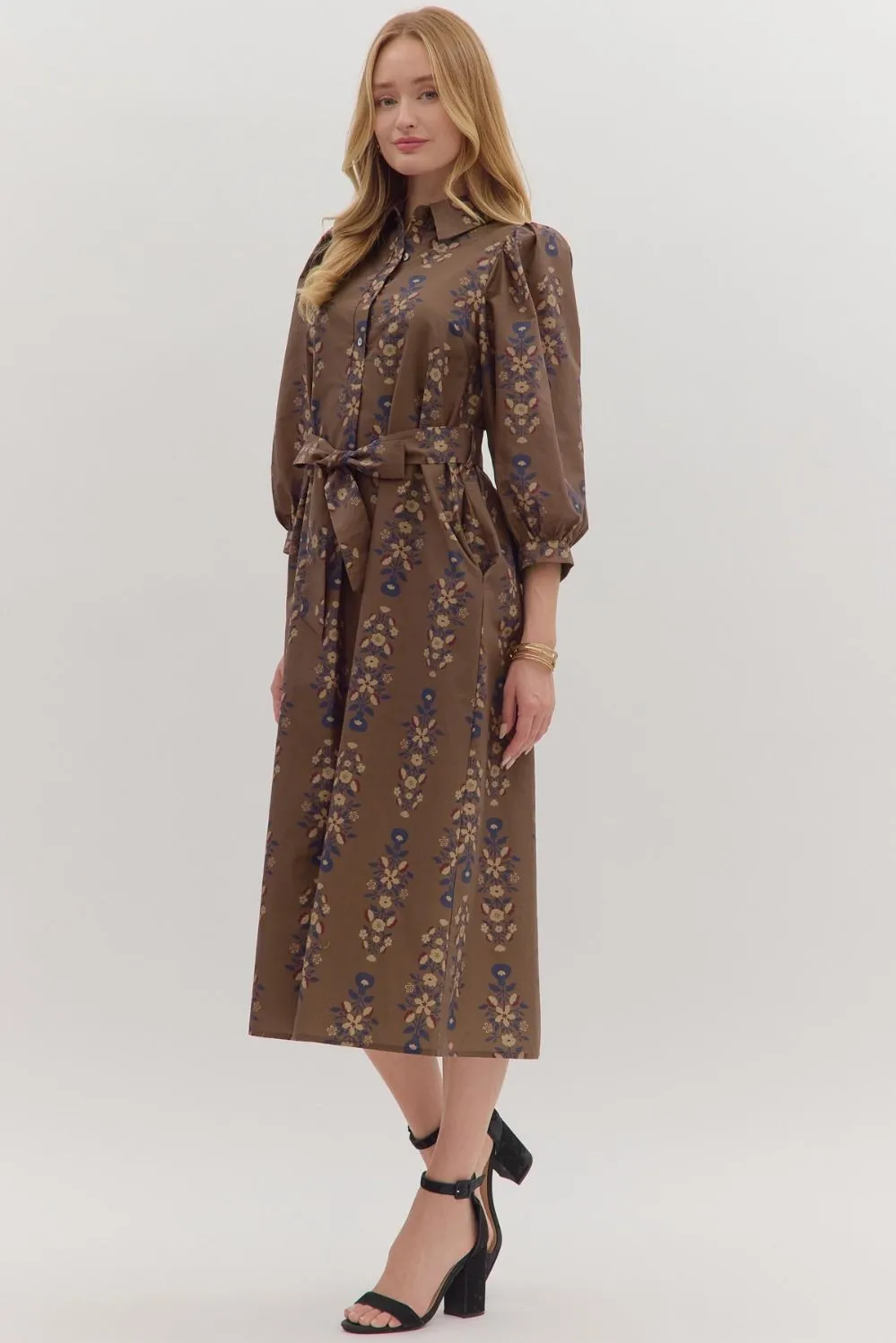 Kara Floral Midi Dress, Brown sold by North & Main Clothing Company product image thumbnail 2