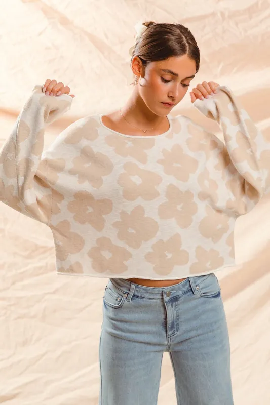 Shiloh Loose Fit Flower Sweater, Oatmeal/Ivory sold by North & Main Clothing Company