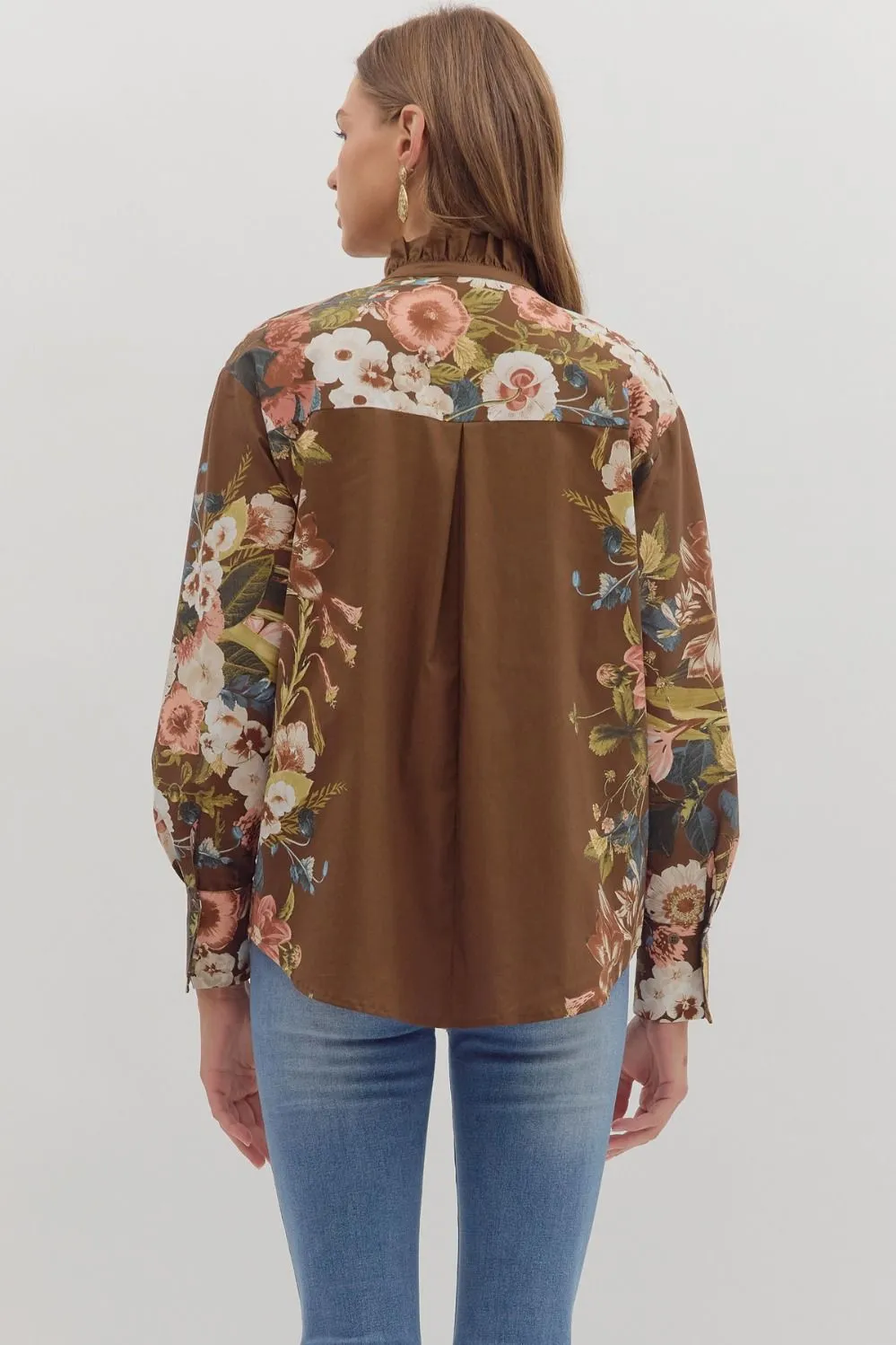 Ember Floral Sleeve Buttoned Blouse, Brown sold by North & Main Clothing Company product image thumbnail 5