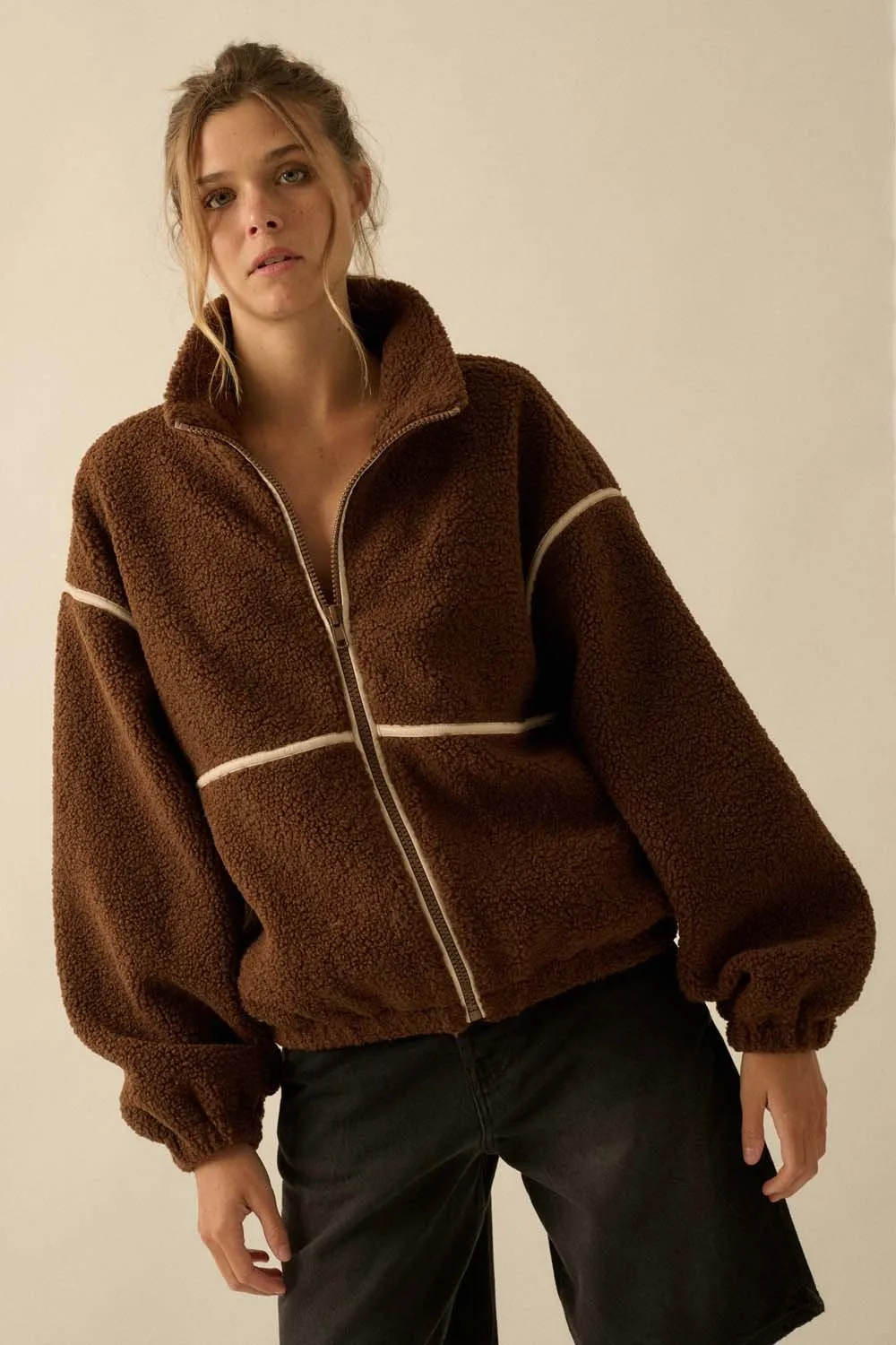 Hannah Sherpa Jacket, Chocolate sold by North & Main Clothing Company