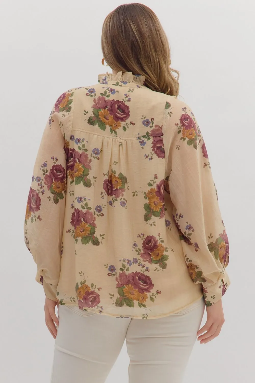 Indy Floral Button Down Top, Ecru | Extended Sizes sold by North & Main Clothing Company product image thumbnail 3