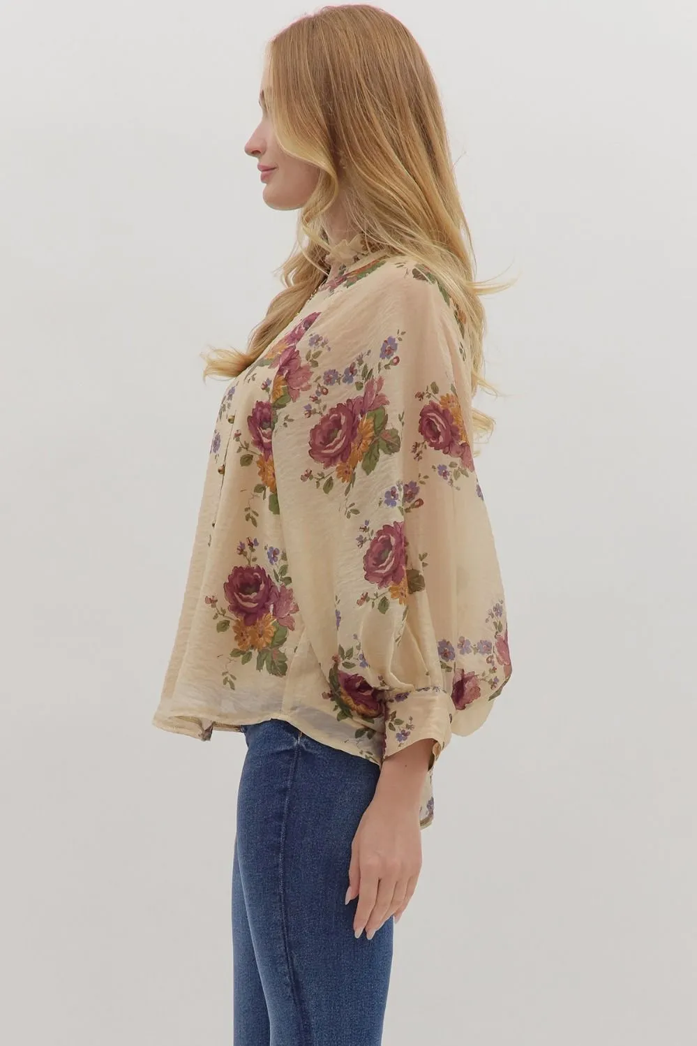 Indy Floral Button Down Top, Ecru sold by North & Main Clothing Company product image thumbnail 4