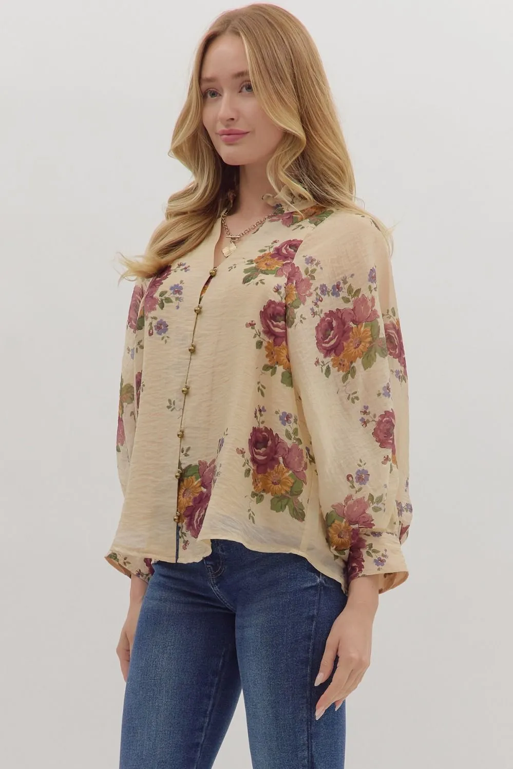 Indy Floral Button Down Top, Ecru sold by North & Main Clothing Company product image thumbnail 2