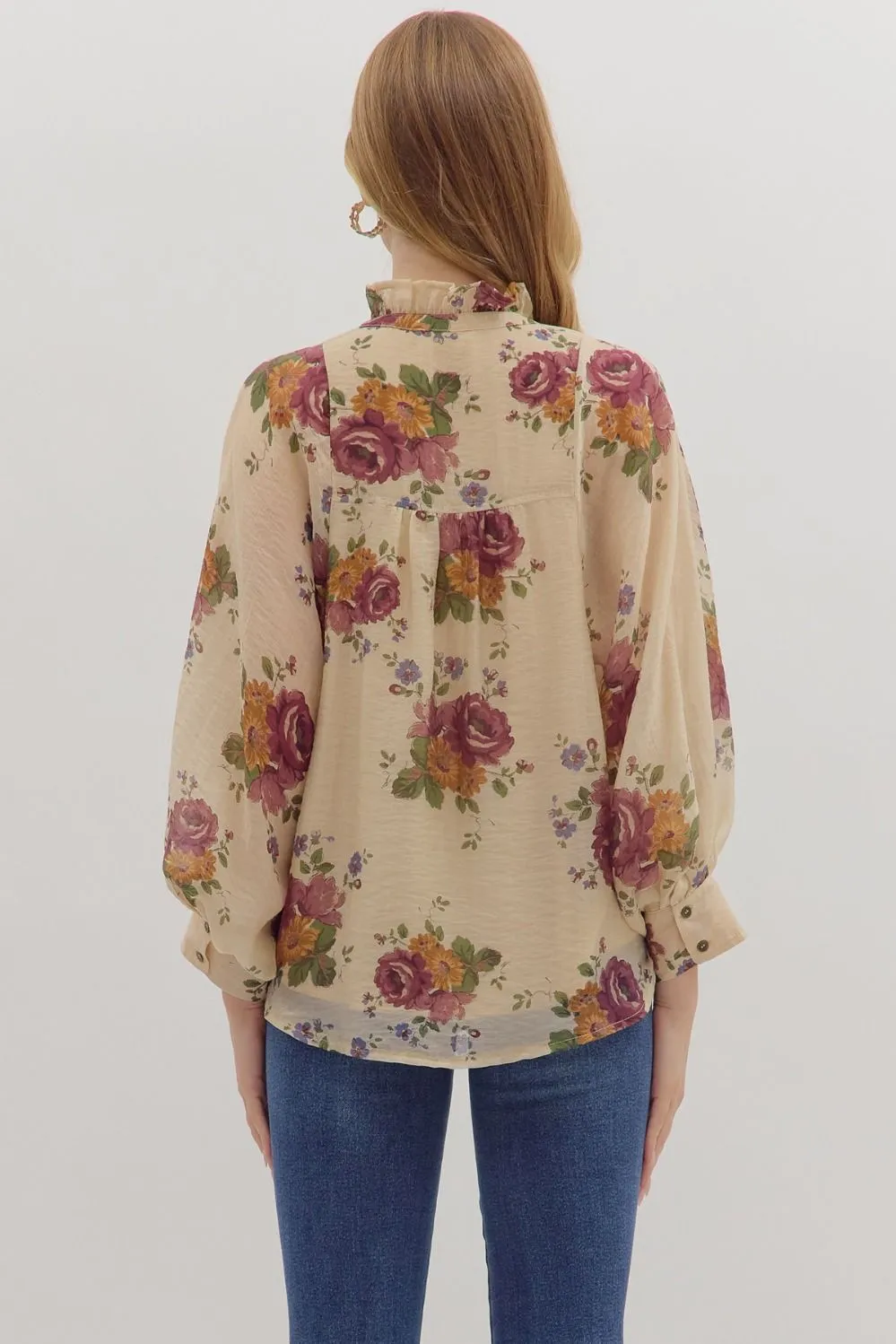 Indy Floral Button Down Top, Ecru sold by North & Main Clothing Company product image thumbnail 5