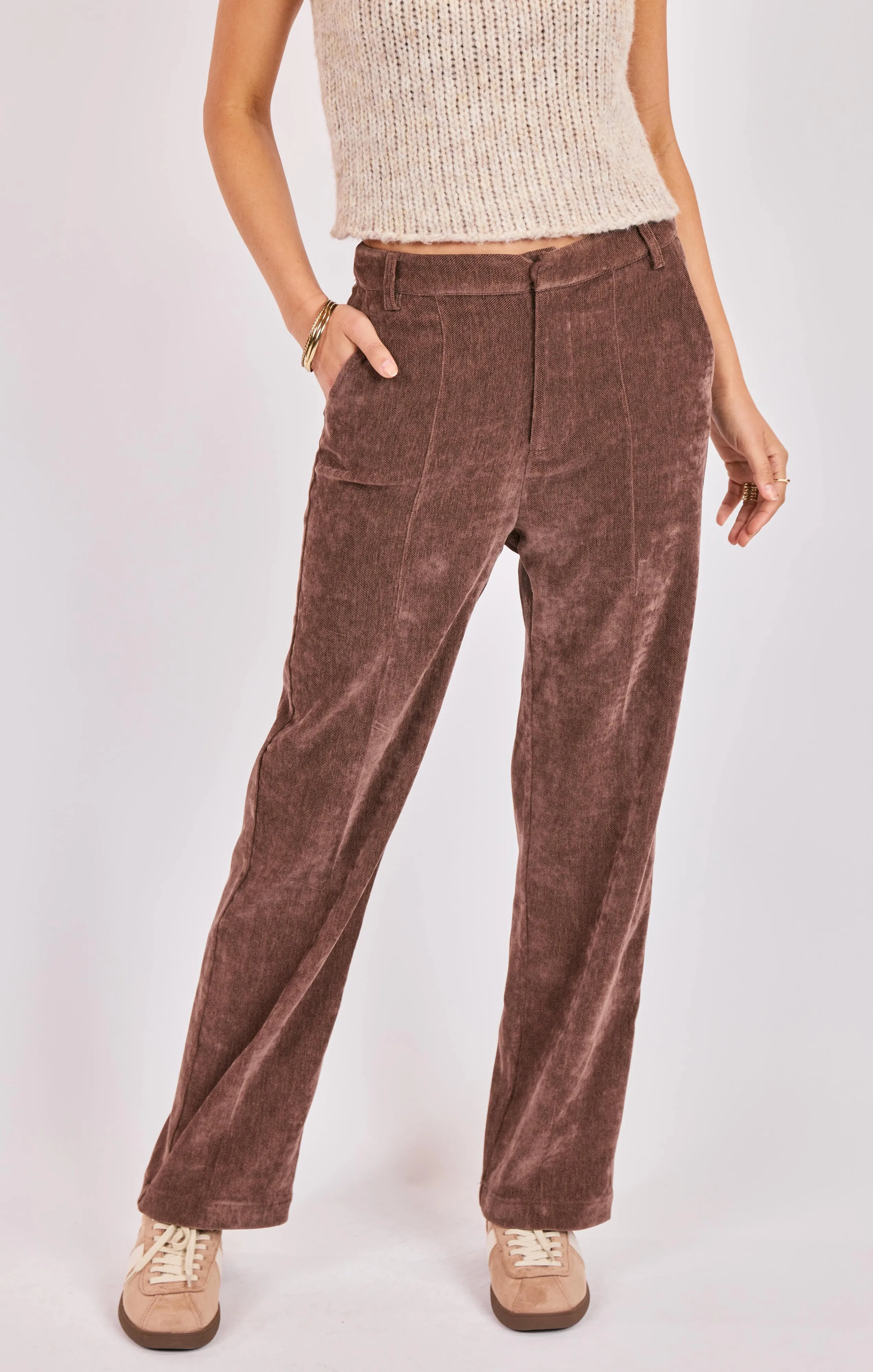 Penthouse Pintuck Pants, Brown | Sadie & Sage sold by North & Main Clothing Company