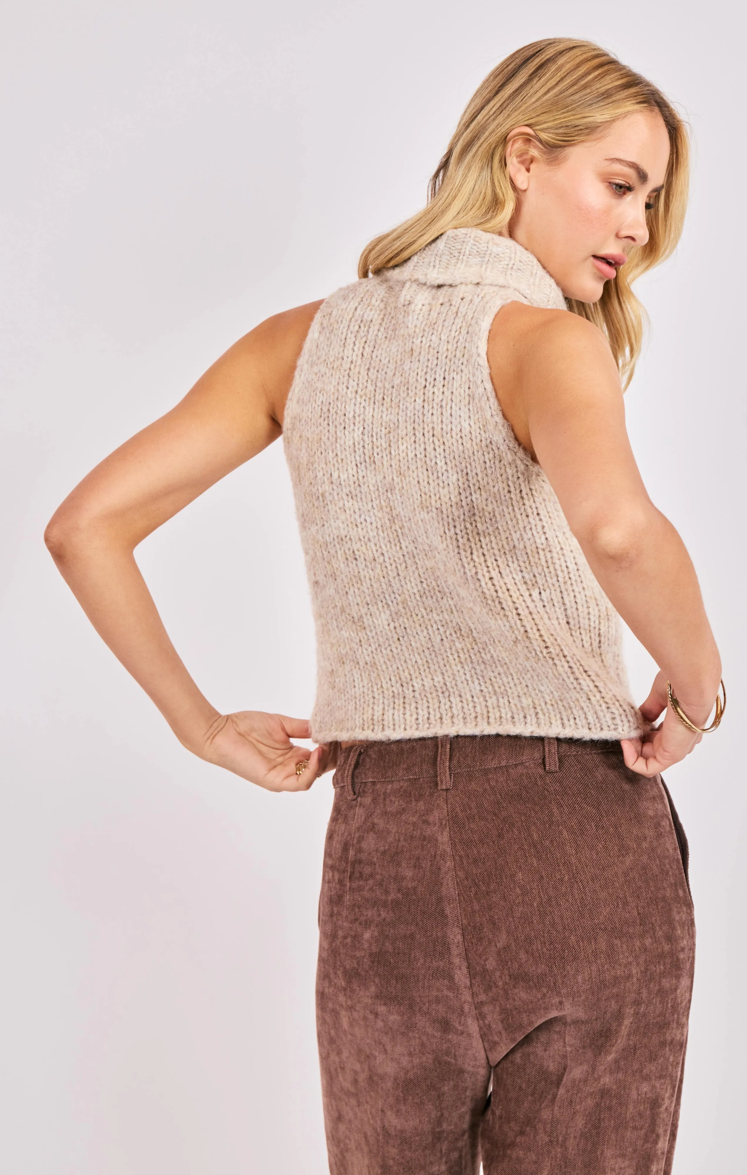 Saylor Turtleneck Sleeveless Sweater, Oatmeal | Sadie & Sage sold by North & Main Clothing Company product image thumbnail 3