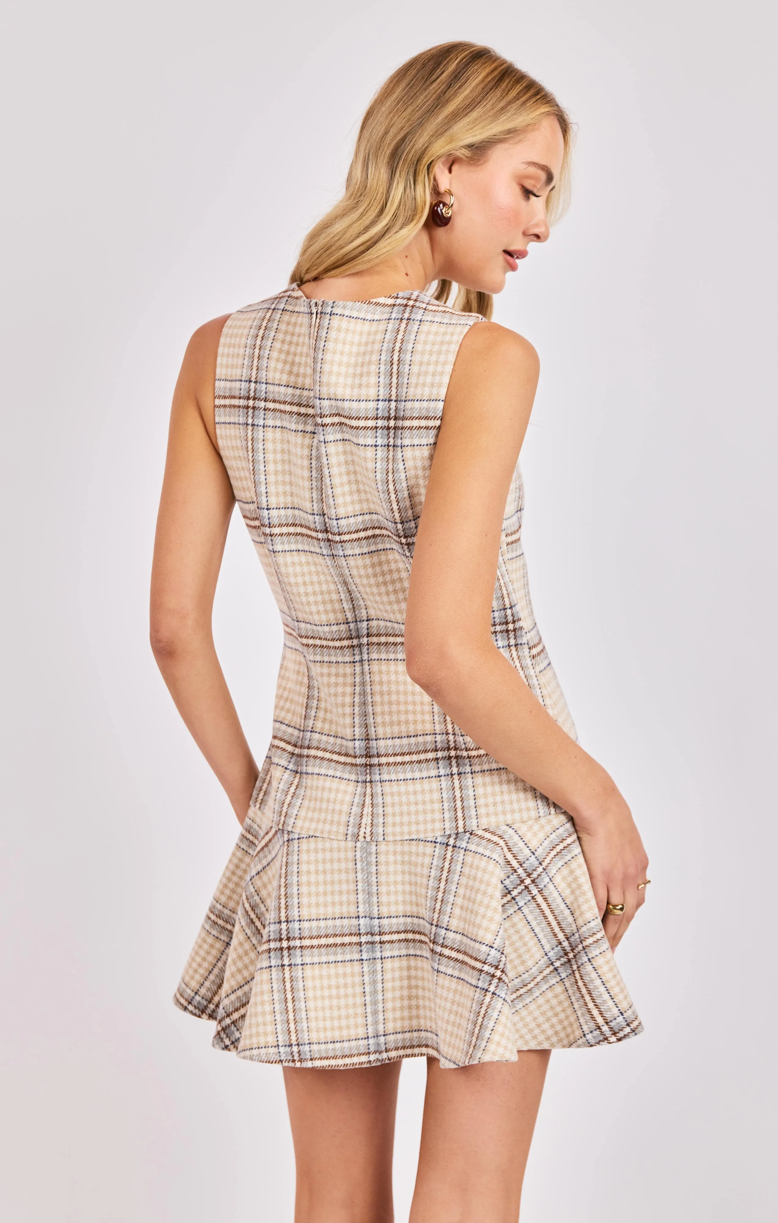 Cedar Plaid Drop Waist Mini Dress, Ivory Multi | Sadie & Sage sold by North & Main Clothing Company product image thumbnail 4