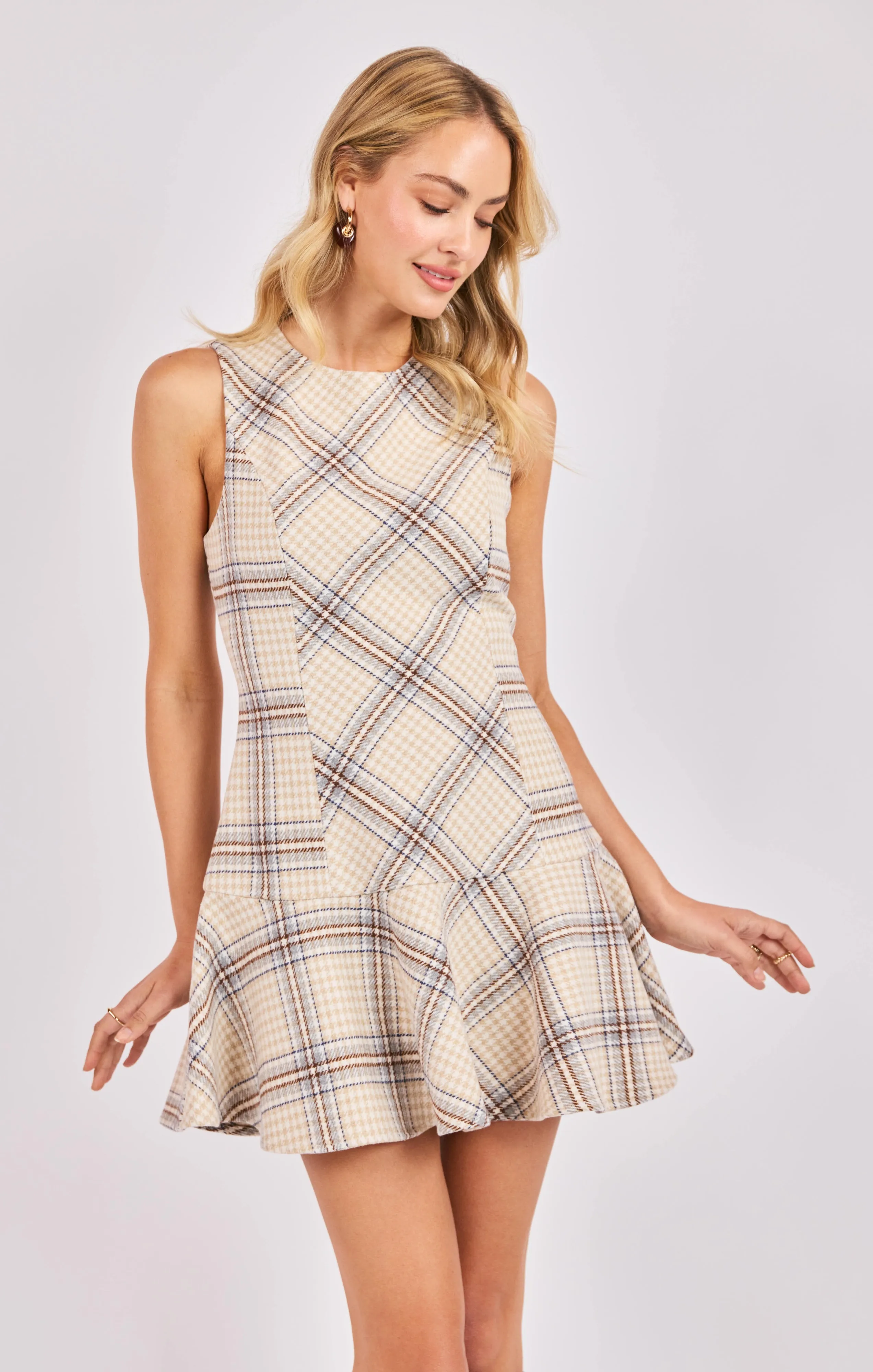 Cedar Plaid Drop Waist Mini Dress, Ivory Multi | Sadie & Sage sold by North & Main Clothing Company product image thumbnail 5