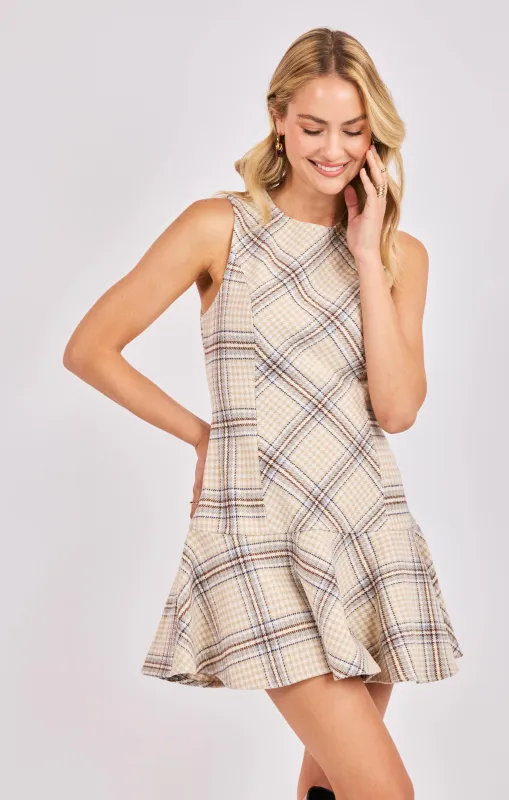Cedar Plaid Drop Waist Mini Dress, Ivory Multi | Sadie & Sage sold by North & Main Clothing Company