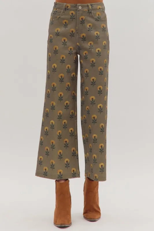 Bethany Printed Wide Leg Pant, Olive sold by North & Main Clothing Company