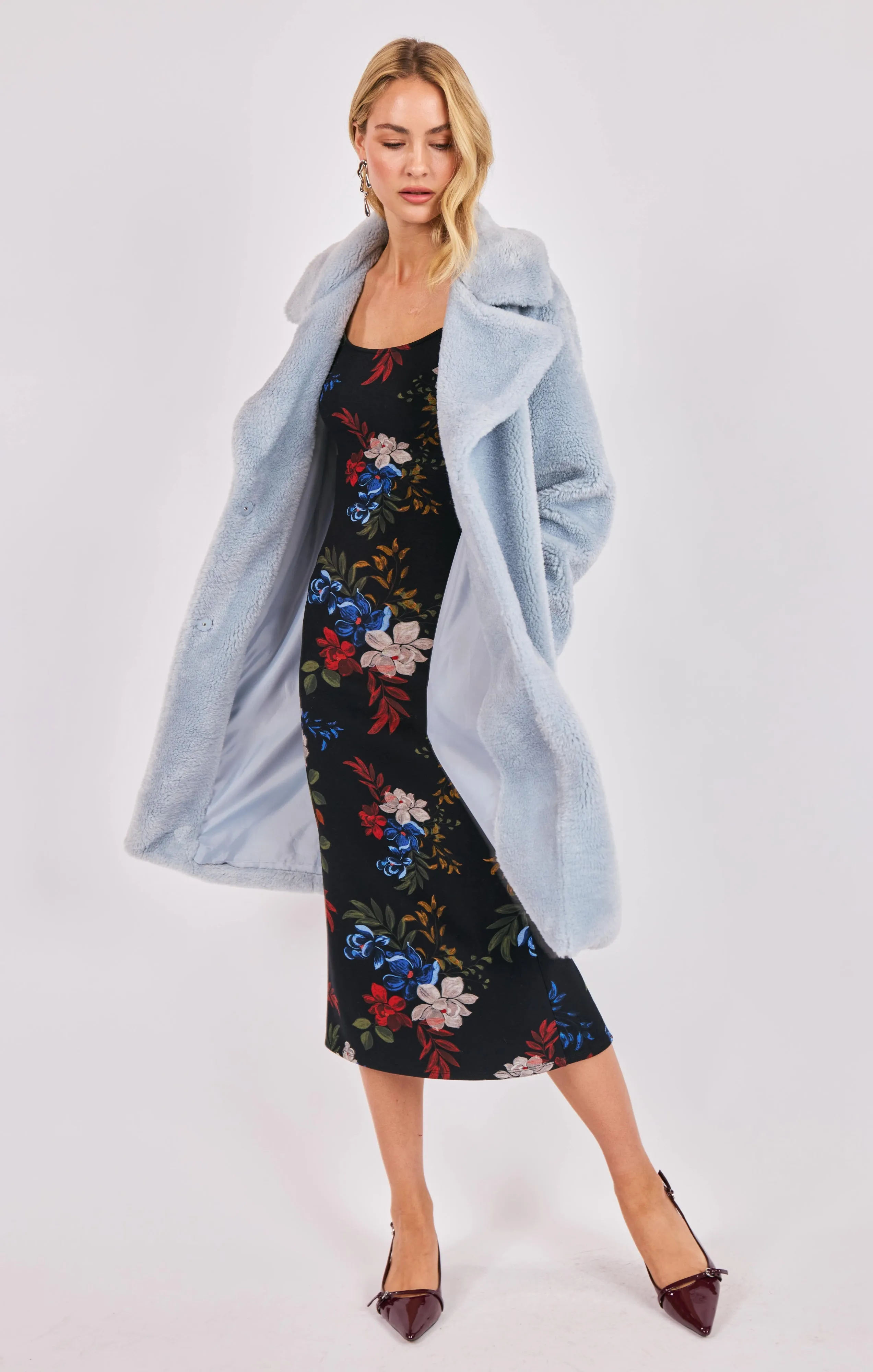 Marquee Lights Faux Shearling Coat, Sky Blue | Sadie & Sage sold by North & Main Clothing Company product image thumbnail 5