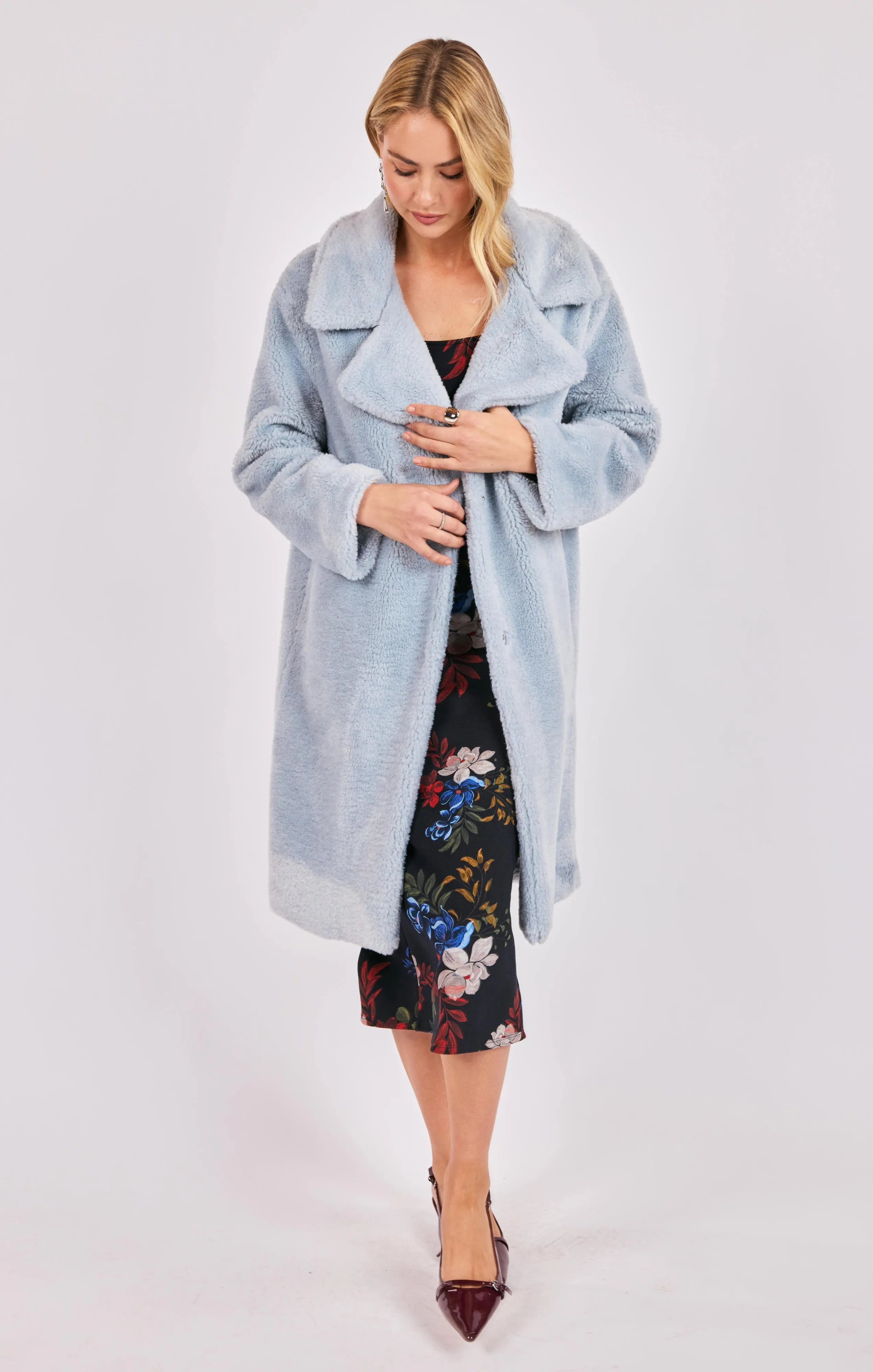 Marquee Lights Faux Shearling Coat, Sky Blue | Sadie & Sage sold by North & Main Clothing Company product image thumbnail 2