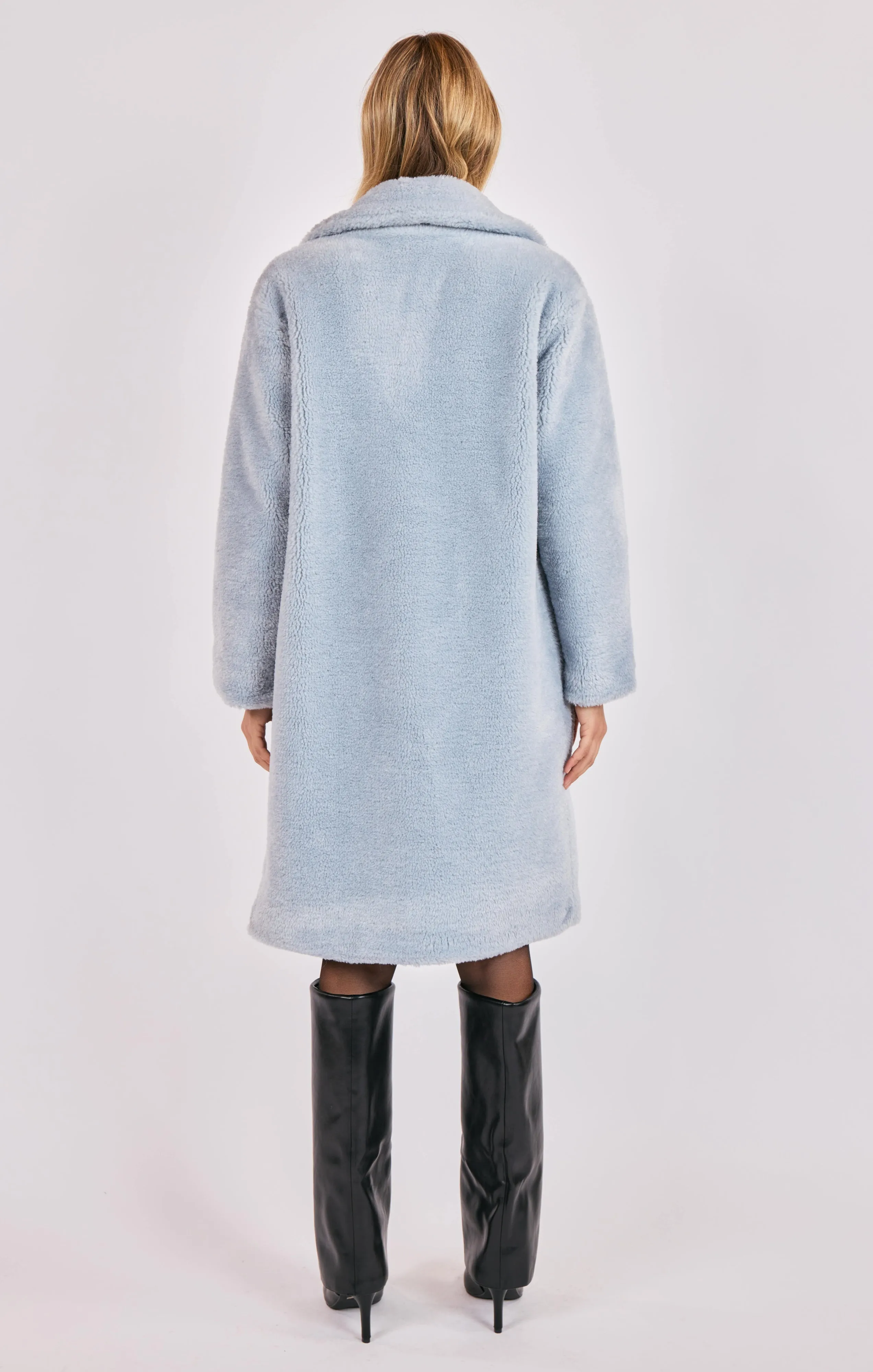 Marquee Lights Faux Shearling Coat, Sky Blue | Sadie & Sage sold by North & Main Clothing Company product image thumbnail 3
