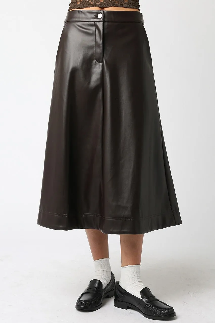 Carter Faux Leather Midi Skirt, Dark Chocolate sold by North & Main Clothing Company product image thumbnail 4