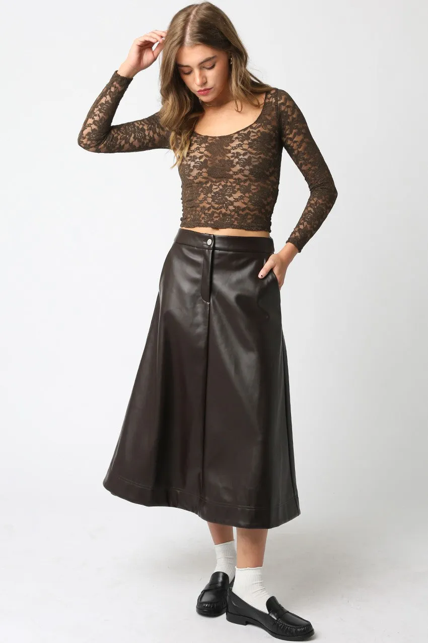 Carter Faux Leather Midi Skirt, Dark Chocolate sold by North & Main Clothing Company product image thumbnail 2