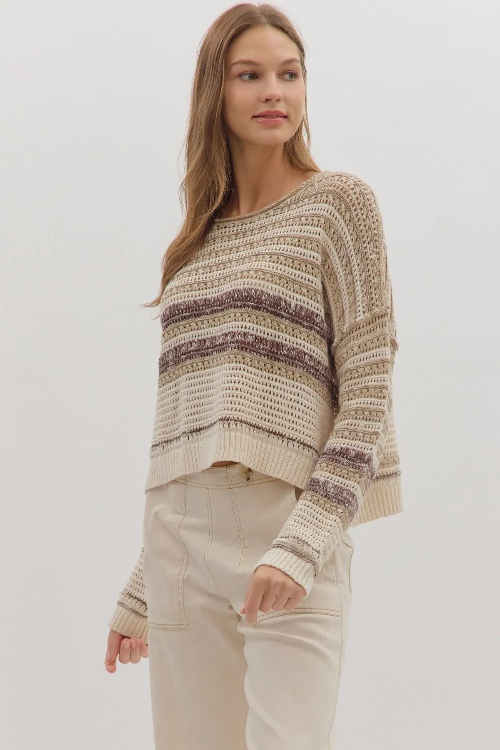 Saundra Striped Sweater, Taupe sold by North & Main Clothing Company product image thumbnail 2