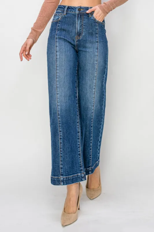 Sammie Wide Leg Seam Detail Jeans, Dark sold by North & Main Clothing Company