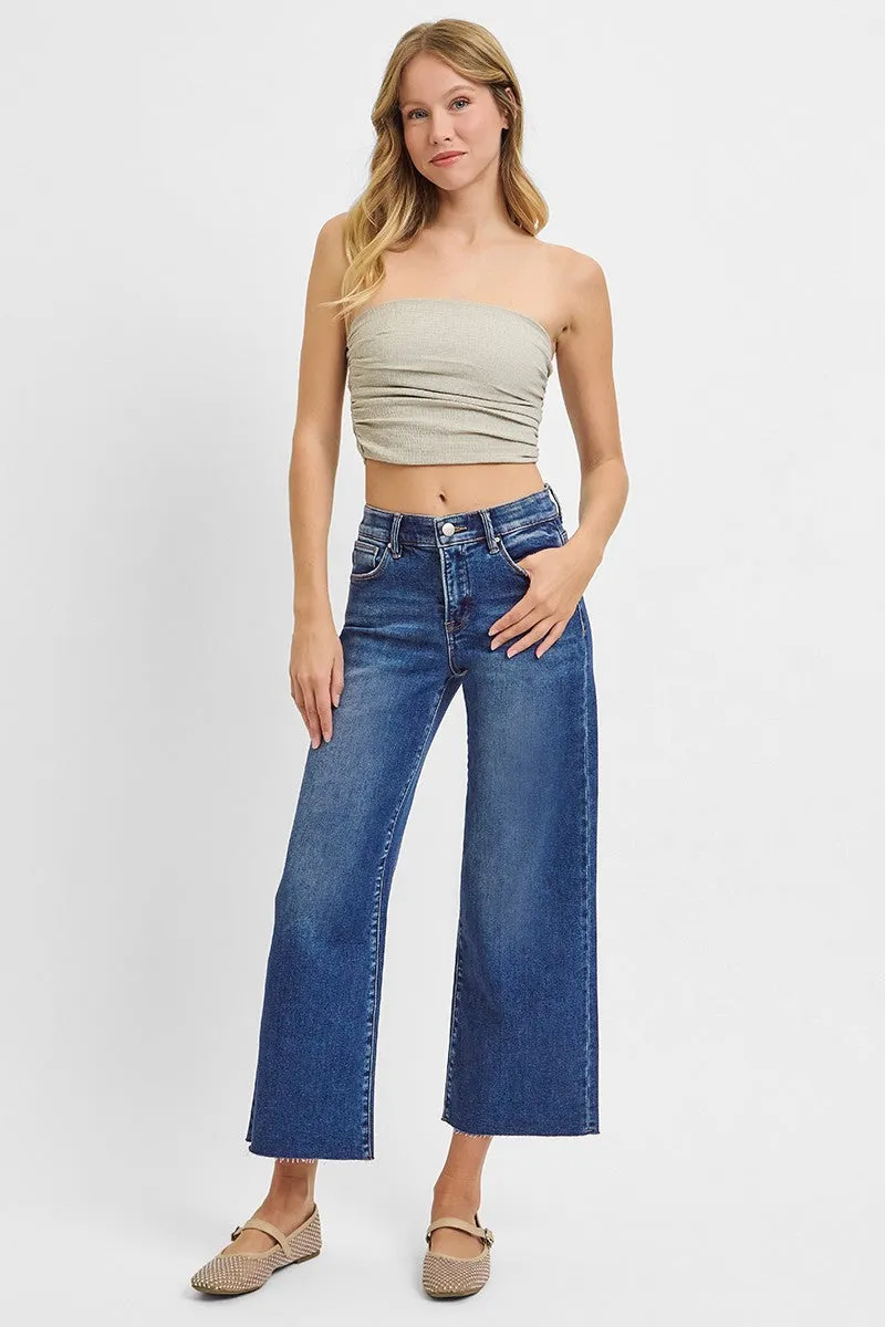 Cait Mid Rise Crop Wide Jean, Dark sold by North & Main Clothing Company product image thumbnail 4