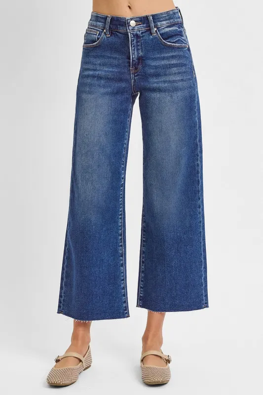 Cait Mid Rise Crop Wide Jean, Dark made by Risen