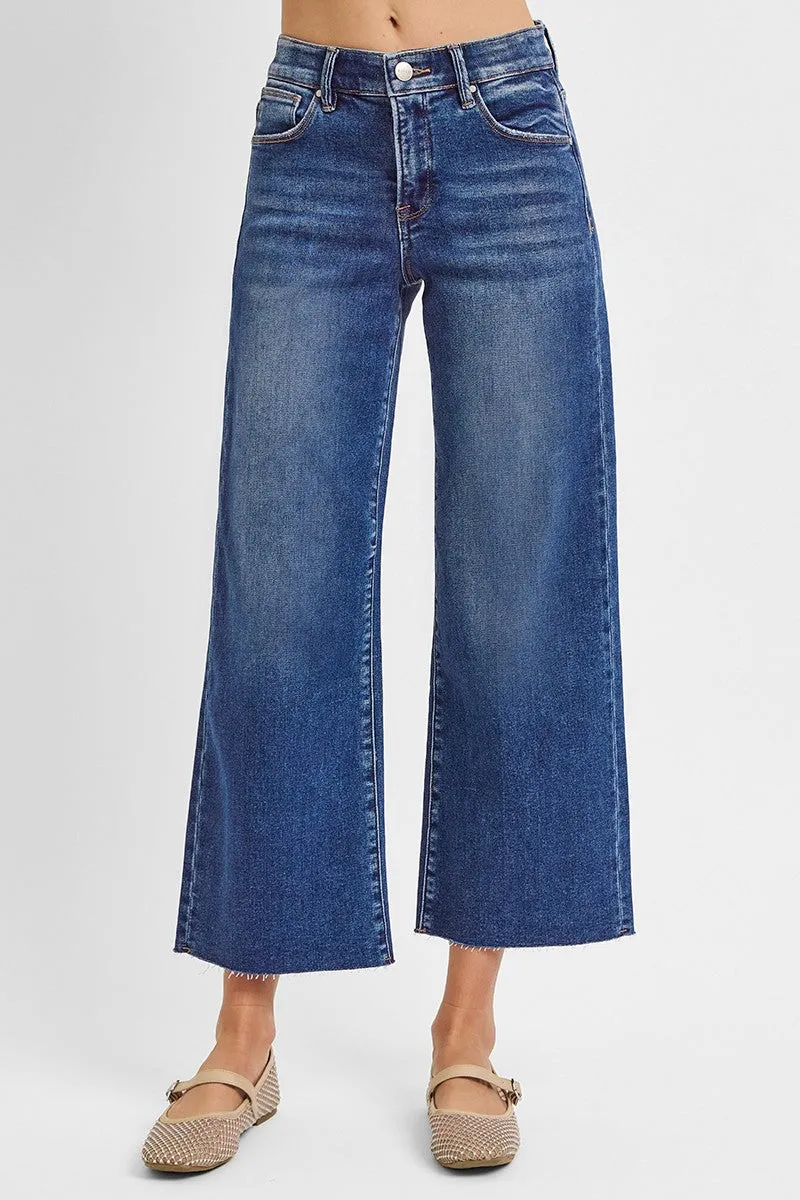 Cait Mid Rise Crop Wide Jean, Dark sold by North & Main Clothing Company