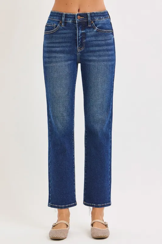 Benton High Rise Crop Straight Jean, Dark sold by North & Main Clothing Company