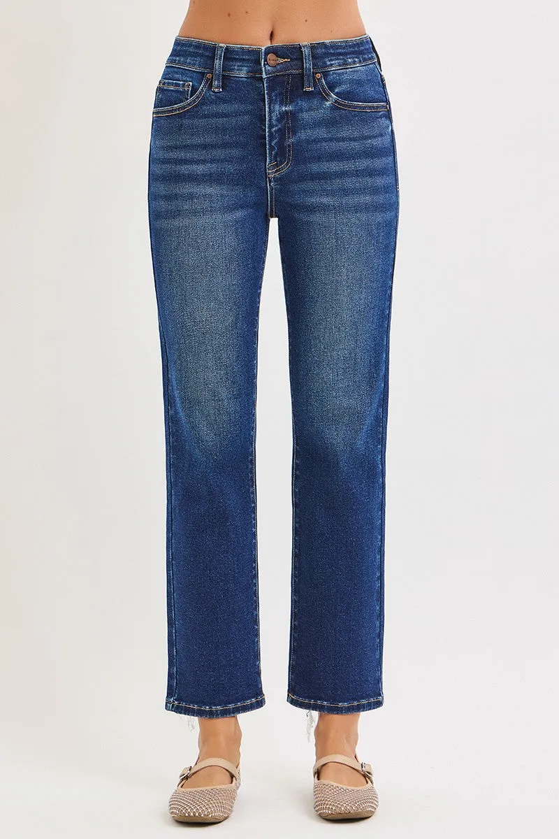 Benton High Rise Crop Straight Jean, Dark sold by North & Main Clothing Company