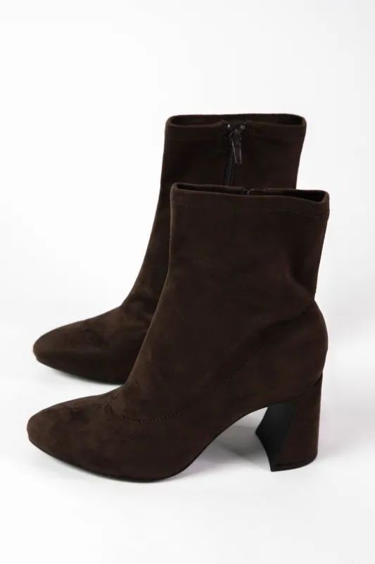 Thiva Block Heel Dress Bootie, Chocolate made by Mia Shoes