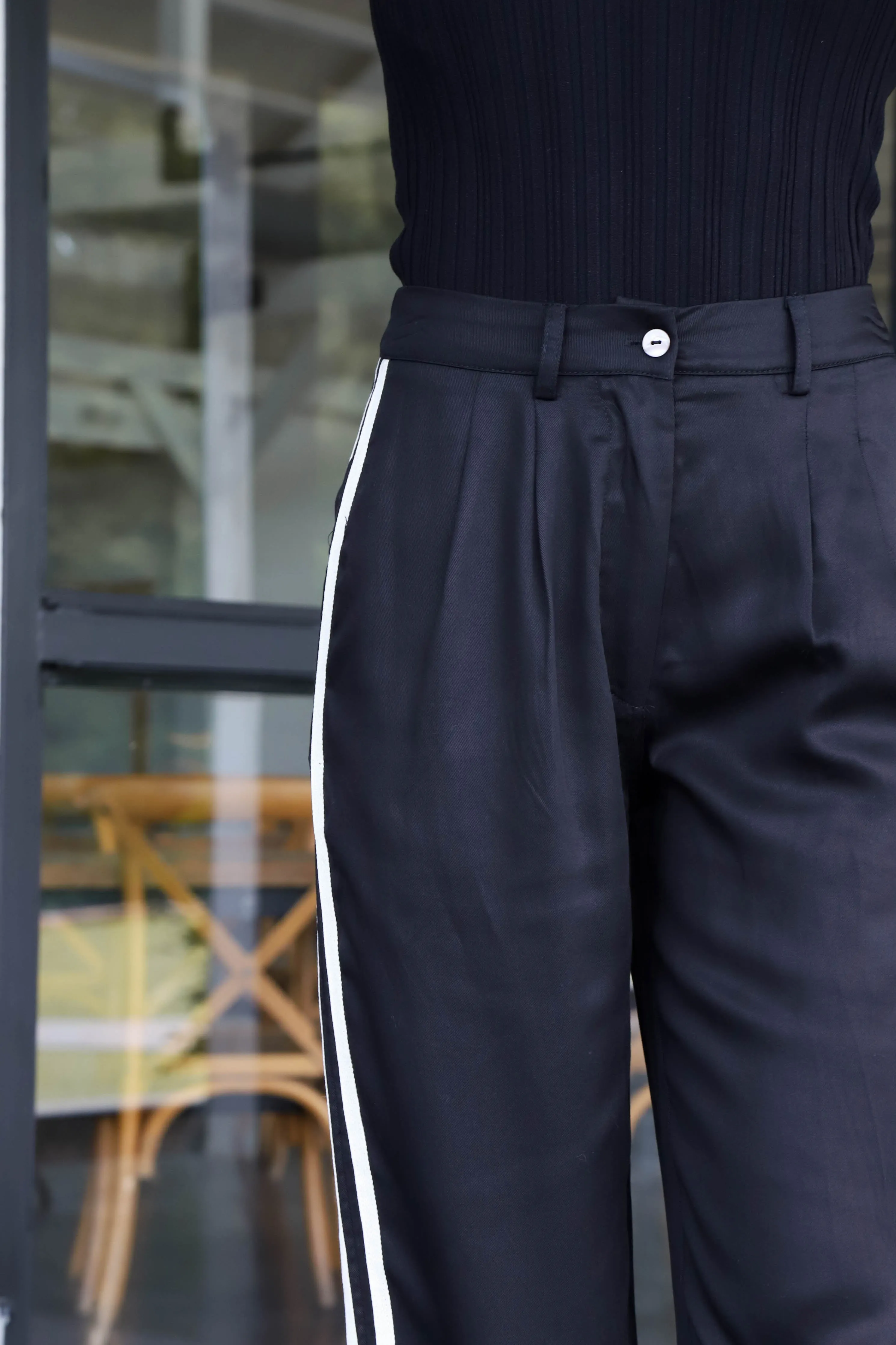 Leighton Side Stripe Trousers, Black Cream sold by North & Main Clothing Company product image thumbnail 3