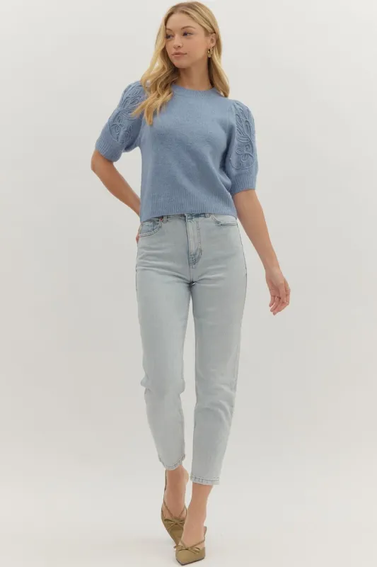 Cadence Puff Sleeve Sweater, Blue sold by North & Main Clothing Company