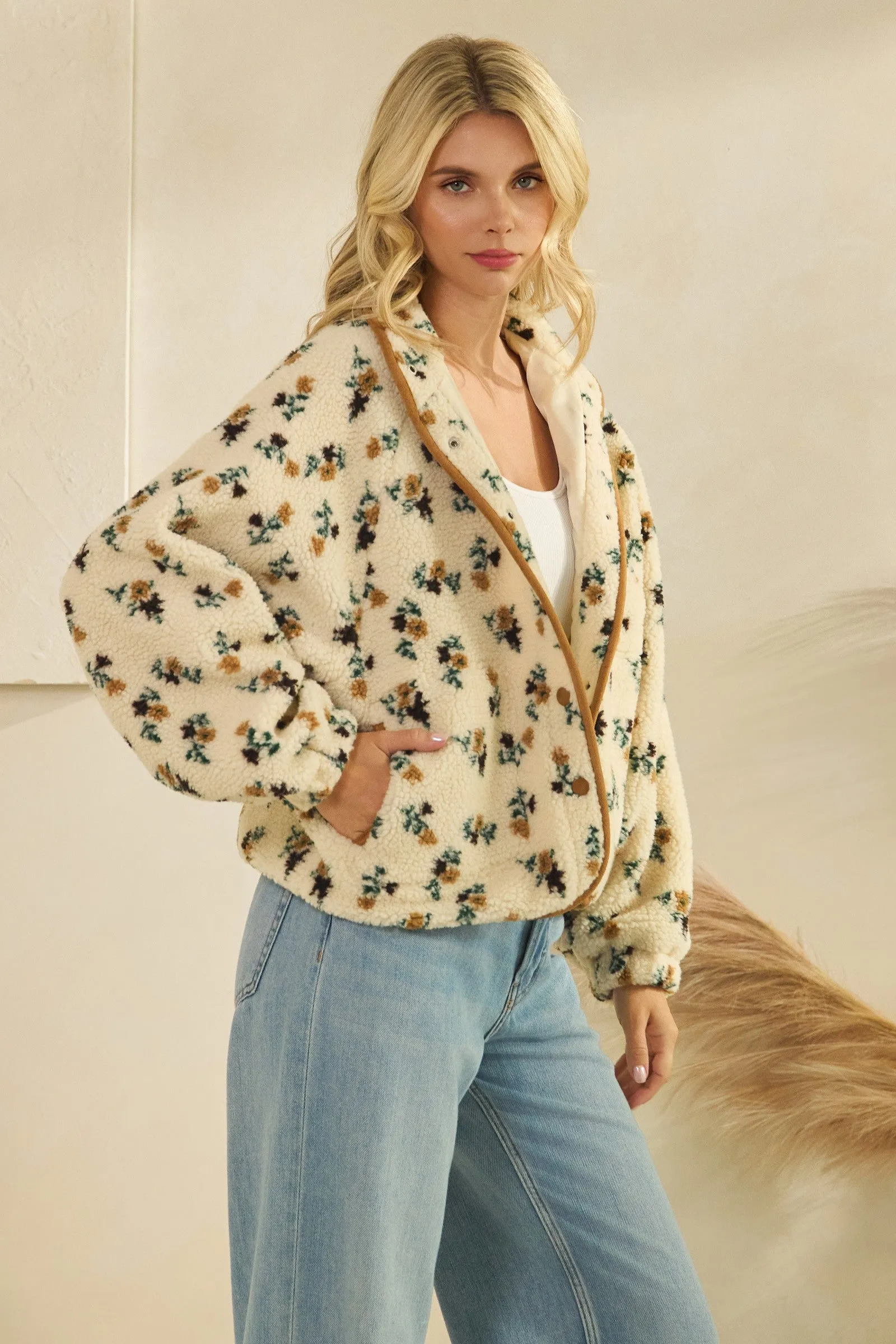 Flora Printed Sherpa Jacket, Brown sold by North & Main Clothing Company product image thumbnail 3