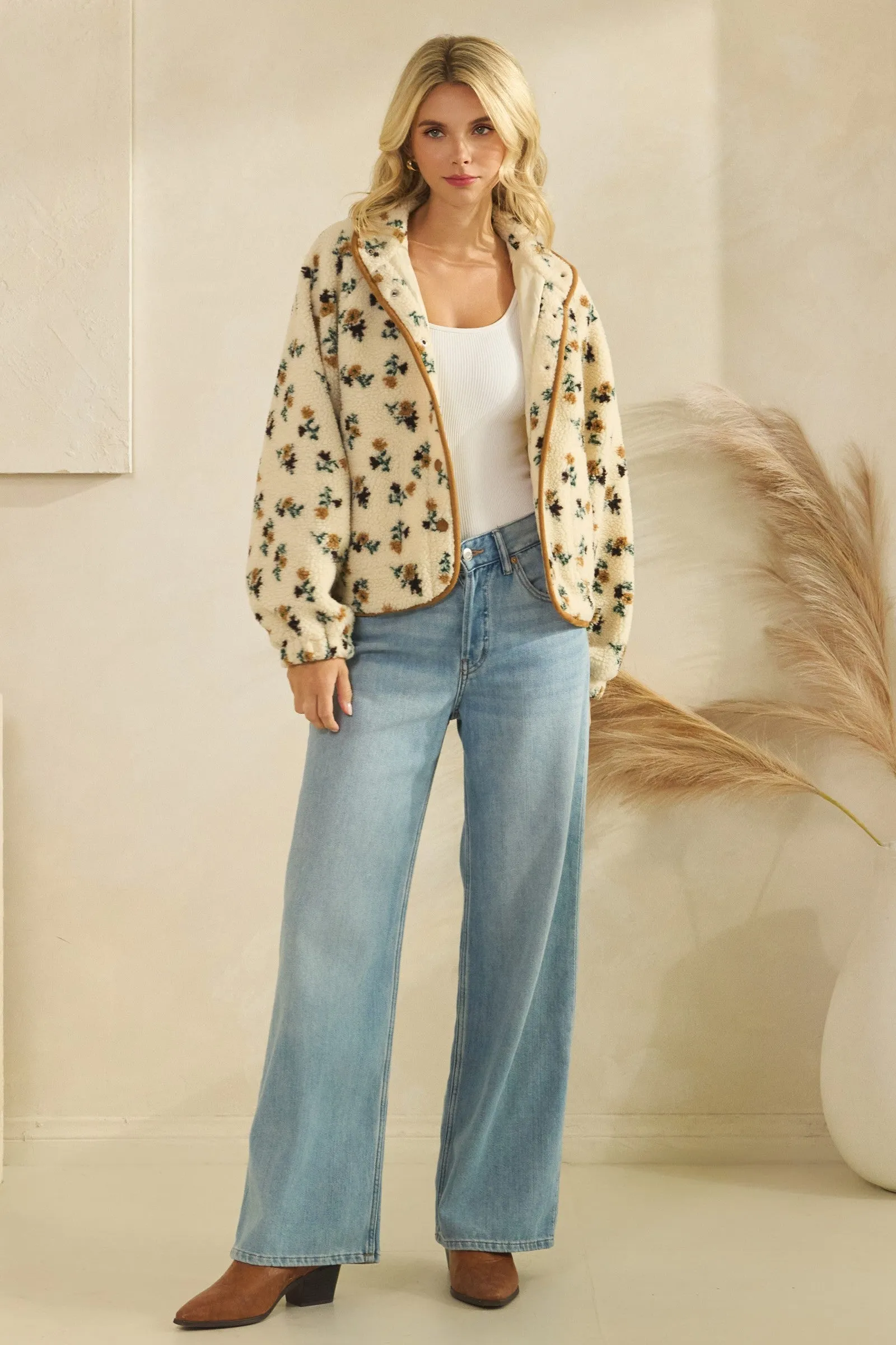 Flora Printed Sherpa Jacket, Brown sold by North & Main Clothing Company product image thumbnail 2