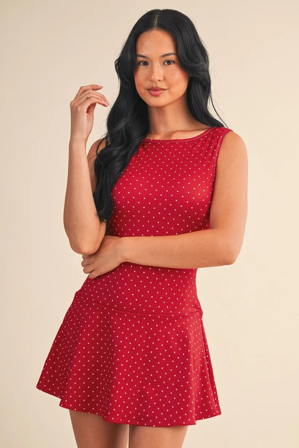 Manny Printed Mini Dress, Red Polka Dot sold by North & Main Clothing Company