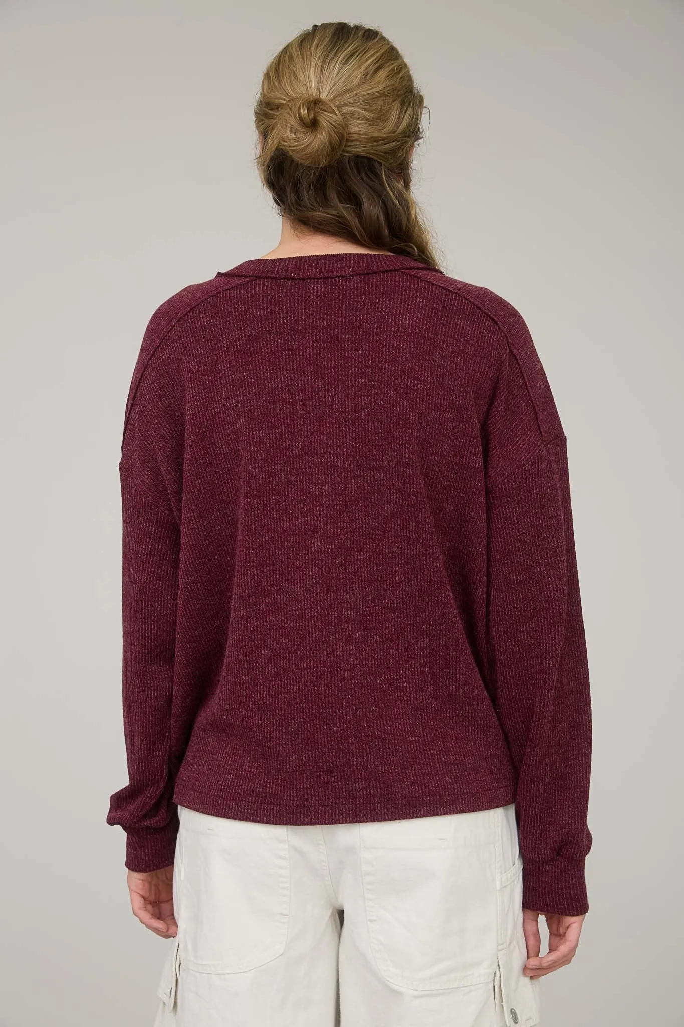Bindi Henley Knit Top, Burgundy sold by North & Main Clothing Company product image thumbnail 3