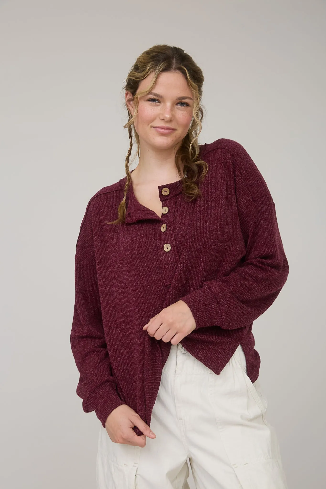 Bindi Henley Knit Top, Burgundy sold by North & Main Clothing Company product image thumbnail 5