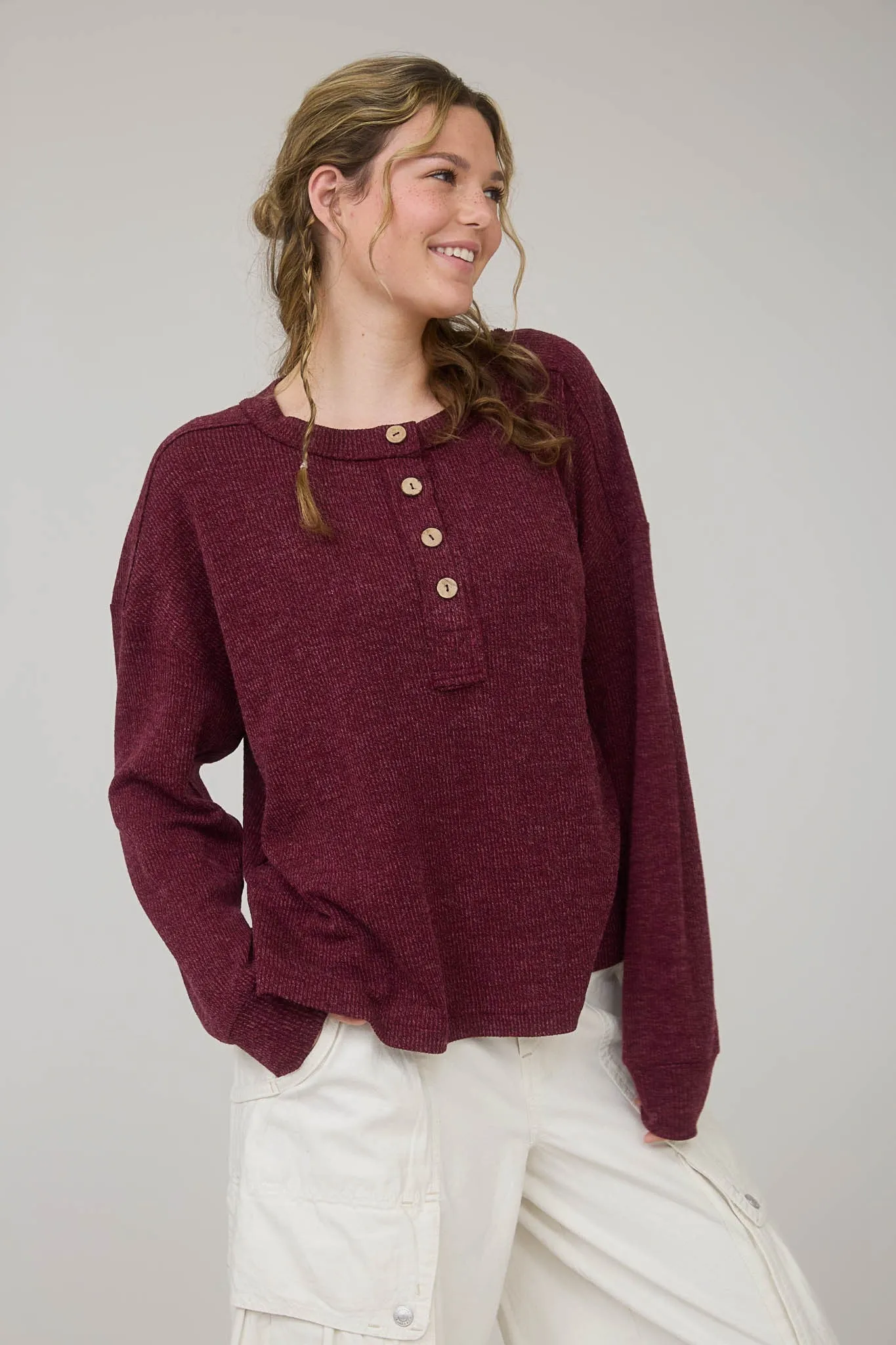 Bindi Henley Knit Top, Burgundy sold by North & Main Clothing Company product image thumbnail 2