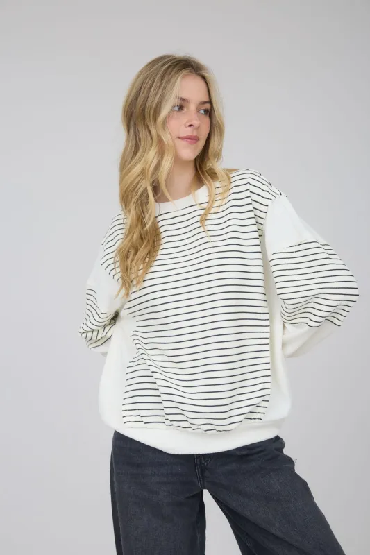 Livvy Contrast Stripe Knit Top, Ivory sold by North & Main Clothing Company